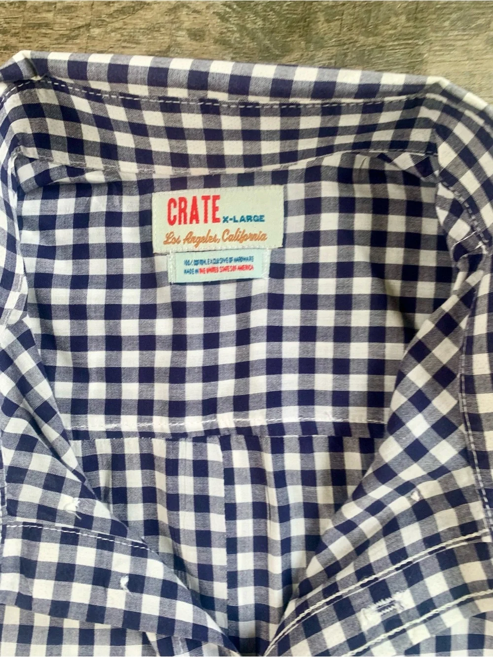 Crate Denim Large Navy & White Gingham Y2K USA Made Button-Down Shirt - XL Men